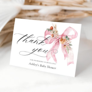 Floral Pink Bow Elegant Baby Dusche Vielen Dank Dankeskarte