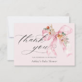 Floral Pink Bow Elegant Baby Dusche Vielen Dank Dankeskarte (Vorderseite)