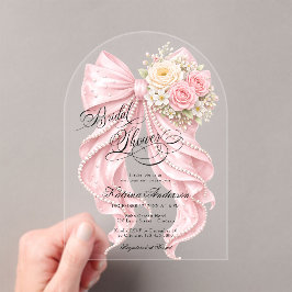Floral Pink Bow Elegant Bridal Shower  Acryleinladungen