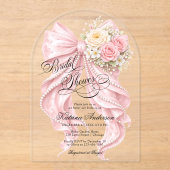 Floral Pink Bow Elegant Bridal Shower  Acryleinladungen (Vorderseite)