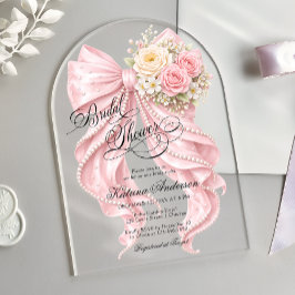 Floral Pink Bow Elegant Bridal Shower Acryleinladungen