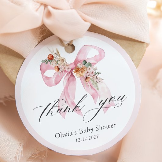 Floral Pink Bow Girl Babydusche Danke Geschenkanhänger