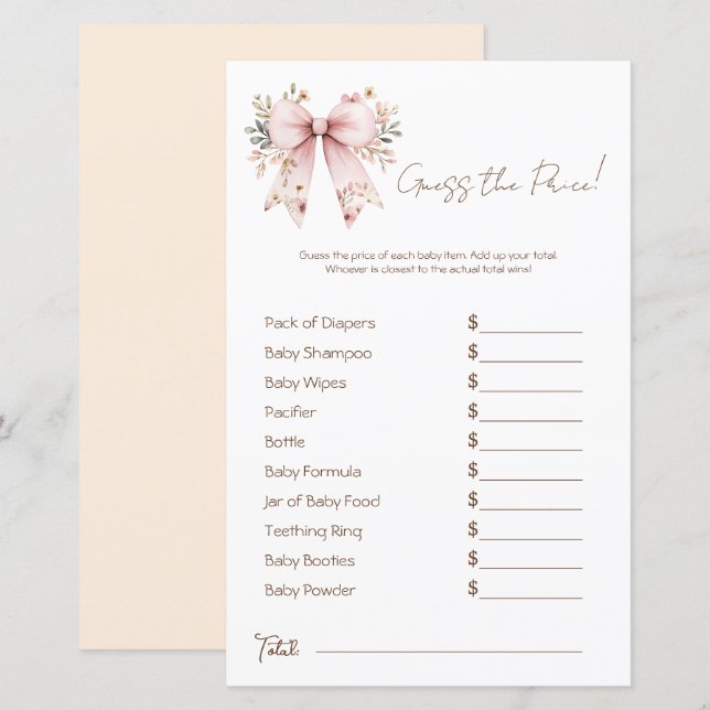 Floral Pink Bow Girl Babydusche Preis Rate (Vorne/Hinten)