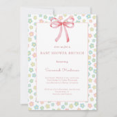 Floral Pink Bow Ribbon Baby Shower Brunch Einladung (Vorderseite)