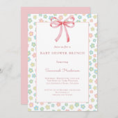 Floral Pink Bow Ribbon Baby Shower Brunch  Einladung (Vorne/Hinten)