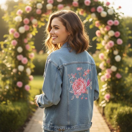 Floral Pink Bride Denim Jacket Jeansjacke