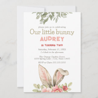 Floral Pink Bunny Girl Geburtstagsfeier Einladung