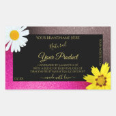 Floral Pink Burgundy Glitzer Black Product Labels Rechteckiger Aufkleber (Vorderseite)