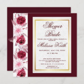 Floral Pink Burgundy Script Brautparty Square Einladung (Vorne/Hinten)