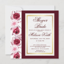Floral Pink Burgundy Script Brautparty Square Einladung