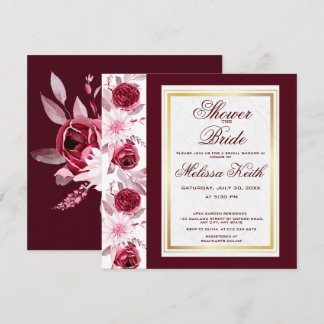 Floral Pink Burgundy Script Brautparty Square Einladung