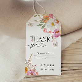 Floral Pink Butterflies Baby In Bloom Baby Shower Geschenkanhänger