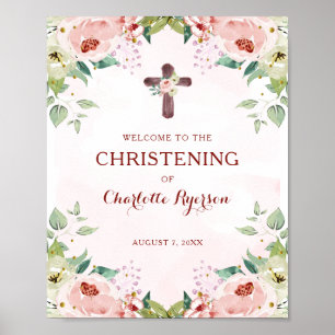 Floral Pink Christening Willkommen Poster