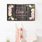 Floral Pink Cream Girls Geburtstagsparty Banner (Insitu)