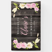 Floral Pink Cream Girls Geburtstagsparty Banner (Vertikal)