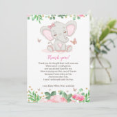 Floral Pink Elephant Babydusche Danke Karte (Stehend Vorderseite)