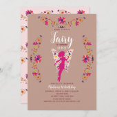 Floral Pink Fairy 1. Geburtstag Einladung (Vorne/Hinten)