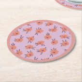 Floral Pink Flowers Repeating Pattern Cute Girly Runder Pappuntersetzer (Angewinkelt)