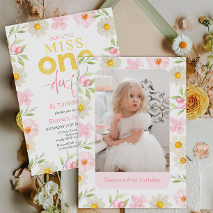 Floral Pink Foto Miss Onederful 1. Geburtstag Einladung