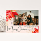 Floral Pink Frohe Weihnachten Zwei-Foto-Urlaubskar