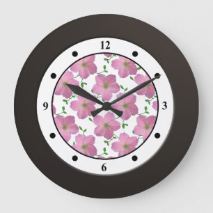 Floral Pink Garden Flower Modern Digits Große Wanduhr