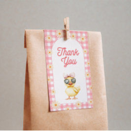 Floral Pink Gingham Duck Birthday Tags Geschenkanhänger