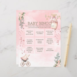Floral Pink Girl Baby Dusche Bingo Spiel
