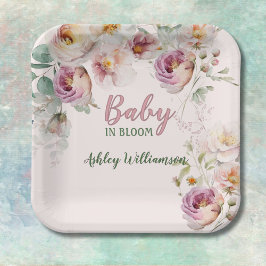 Floral Pink Girl Baby in Blütenfarbe Pappteller