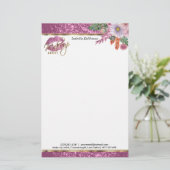 Floral Pink Glitzer Kiss Briefpapier (Stehend Vorderseite)