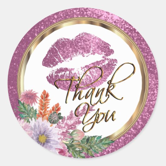 Floral Pink Glitzer Kiss Runder Aufkleber (Vorderseite)