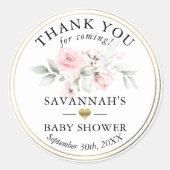 Floral Pink Gold Baby Vielen Dank | Mädchen Runder Aufkleber (Vorderseite)