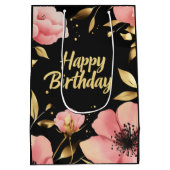 Floral Pink Gold Black Birthday Mittlere Geschenktüte (Rückseite)