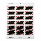 Floral Pink Gold Black Stripes Hochzeit Adressaufkleber (Vorne)