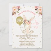 Floral Pink Gold Bunny Baby Dusche Einladung (Vorderseite)