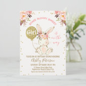 Floral Pink Gold Bunny Baby Dusche Einladung (Stehend Vorderseite)