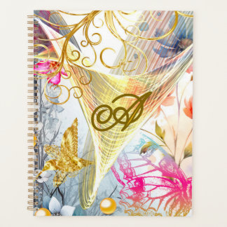 Floral Pink Gold Fairy Bird Butterfly Mit Monogram Planer