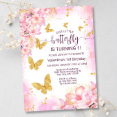 Floral Pink Gold Glitzer Schmetterling 1. Geburtst Einladung