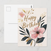 Floral Pink Gold Happy Birthday Postkarte (Vorne/Hinten)