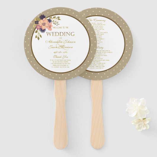 Floral Pink Gold Hochzeitsprogramm Fächer (Vorne und Hinten)