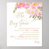 Floral Pink Gold Kalligrafie Ring Game Sign Poster (Vorne)