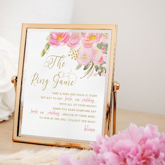 Floral Pink Gold Kalligrafie Ring Game Sign Poster