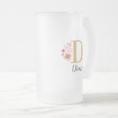 Floral Pink Gold Monogram Mattglas Bierglas (VorderseiteRechts)