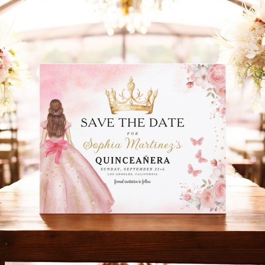 Floral Pink Gold Princess Birthday Quinceanera Flyer