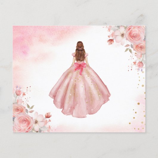 Floral Pink Gold Princess Birthday Quinceanera Flyer (Hinten)
