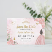 Floral Pink Gold Princess Birthday Quinceanera Save The Date (Stehend Vorderseite)