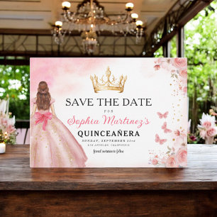 Floral Pink Gold Princess Birthday Quinceanera Save The Date
