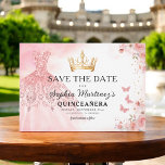 Floral Pink Gold Princess Birthday Quinceanera Save The Date<br><div class="desc">Feiern Sie stilvoll mit der Einladung der Blumenpinke und Goldprinzessin Birthday Quinceñera. Dieses elegante Design besticht durch sanfte rosa Flora und luxuriöse goldene Akzente, die sich perfekt für eine echte und unvergessliche Feier zum 15. Geburtstag eignet. Die Einladung verkörpert Gnade und Raffinesse, passend für eine Prinzessin. Die zarten Blumendetails und...</div>