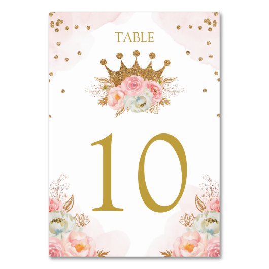 Floral Pink & Gold Princess Royal Table number Tischnummer (Vorderseite)