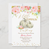 Floral Pink Gold Pumpkin Baby Dusche Einladung (Vorderseite)