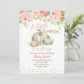Floral Pink Gold Pumpkin Baby Dusche Einladung (Stehend Vorderseite)